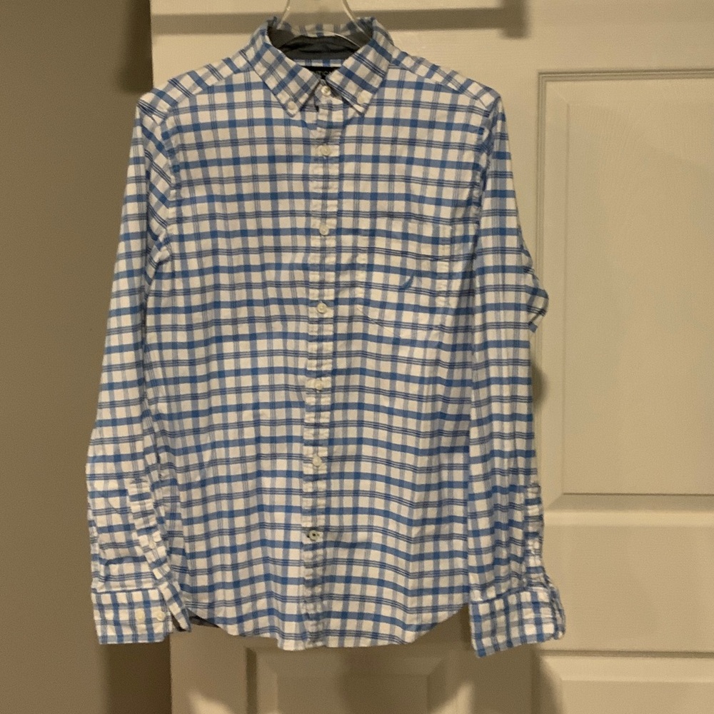 Nautica Blue and White Plaid Men's Shirt